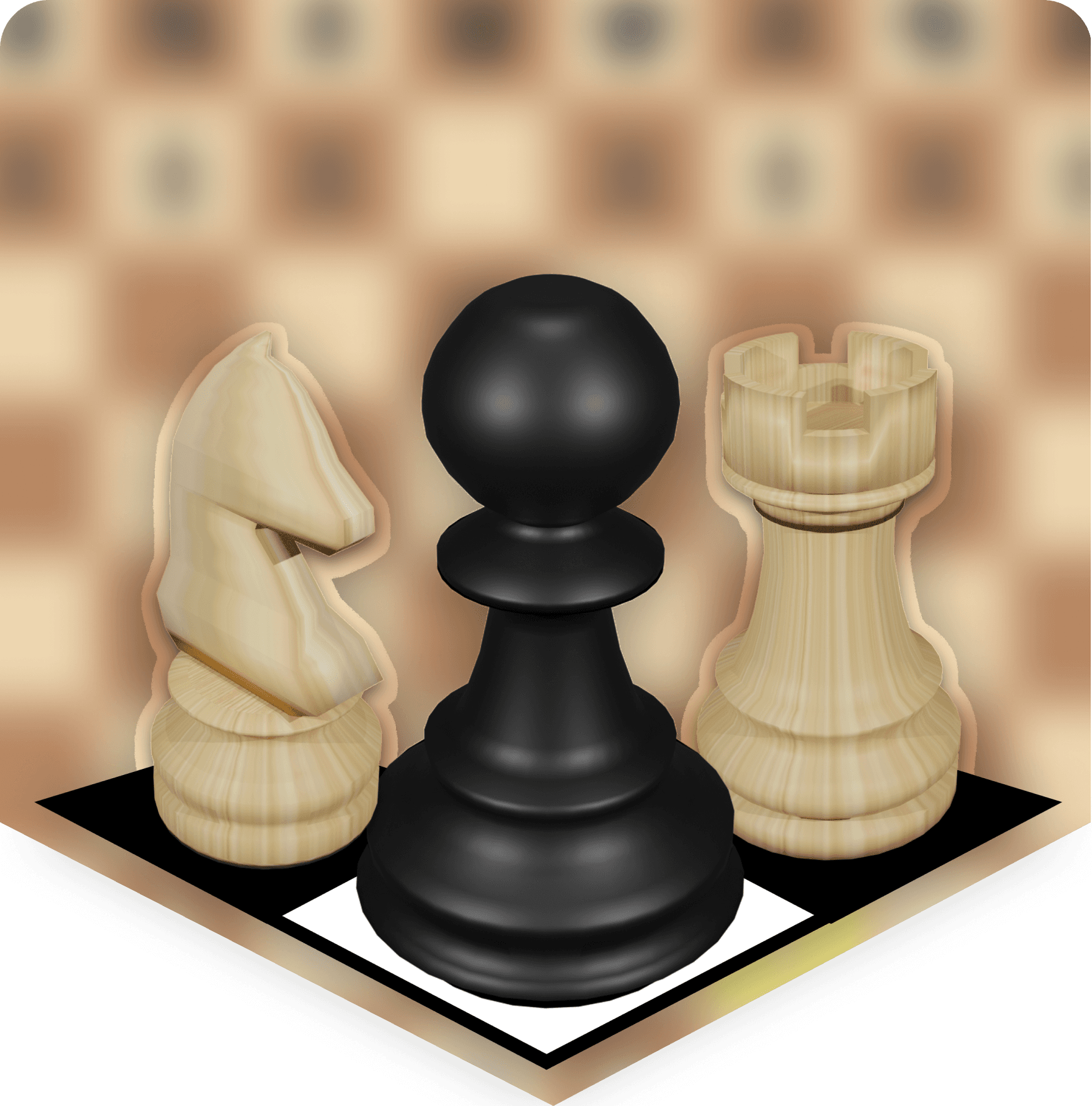 A black pawn between ivory chess pieces